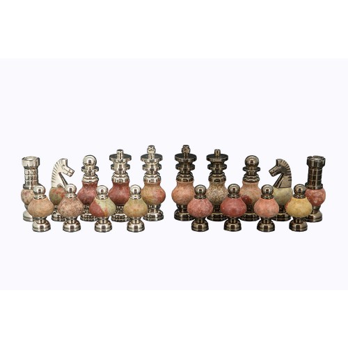 Dal Rossi Italy Chess Set on a 20" Board & Box with Coloured Stone and Metal , Silver Chessmen - Image 2