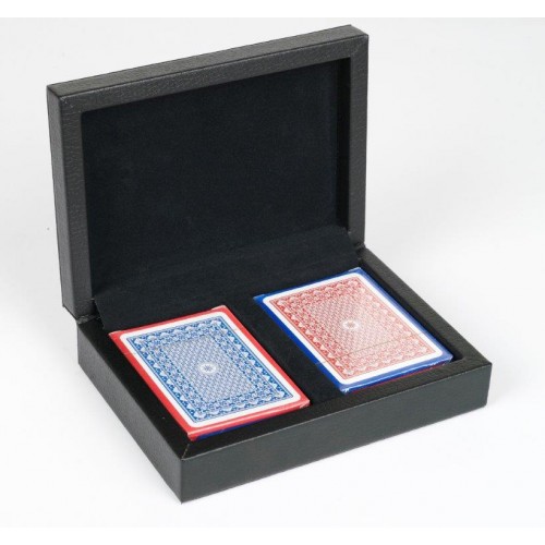 Dal Rossi Italy Card Box Black PU Leather With 2 Packs of Playing Cards