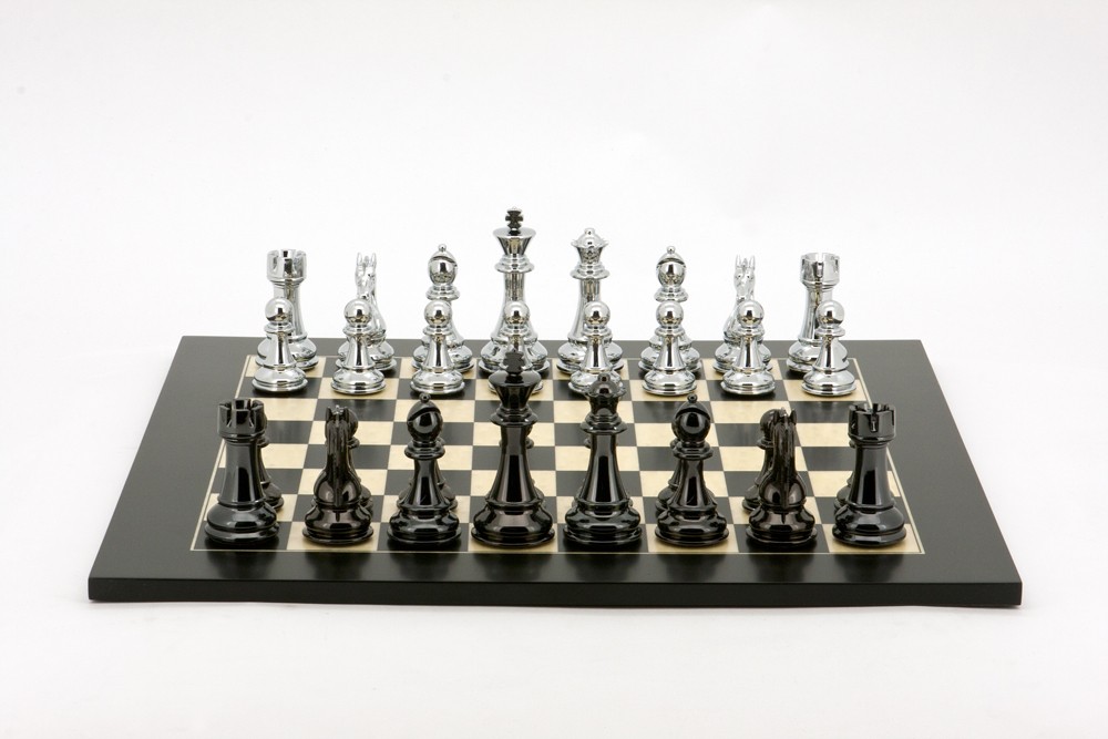 Dal Rossi Italy Chess Set, 50cm Board With Silver and Titanium Black Weighted Chess Pieces (101mm)