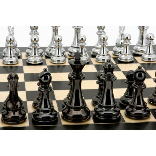Dal Rossi Italy Chess Set, 50cm Board With Silver and Titanium Black Weighted Chess Pieces (101mm) - Image 2