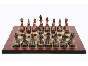 Dal Rossi Italy Antique Chess Pieces on Walnut Finish Chess Board 40cm
