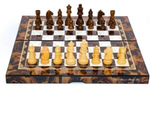 Dal Rossi Mosaic Finish Folding Chess Set, 16"