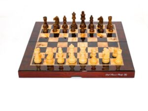 Dal Rossi Mahogany Finish Folding Chess Set, 16"