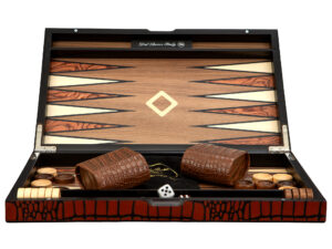 Dal Rossi Wooden Crocodile Engraved Design Backgammon Light Tan Colour Top and Inlaid Wooden Playing Area 15"