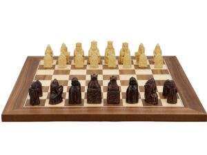 Dal Rossi Italy Isle of Lewis Chess Set on a Walnut Inlaid Chess Board 40cm