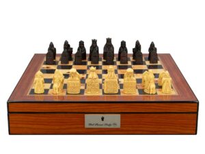 Dal Rossi Italy Isle of Lewis Chess Set on a Walnut Shiny Finish Chess Box 16” with compartments