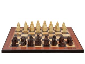 Dal Rossi Italy Isle of Lewis Chess Set on a Walnut Shiny Finish Chess Board 40cm