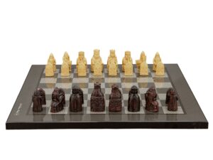 Dal Rossi Italy Isle of Lewis Chess Set on a Carbon Fibre Shiny Finish Chess Board 40cm