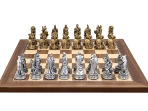 Dal Rossi Italy Roman Chessmen  on a Walnut Inlaid, 40cm Chess Board
