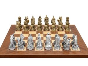 Dal Rossi Italy Roman Chessmen  on a Mahogany / Maple, 40cm Chess Board