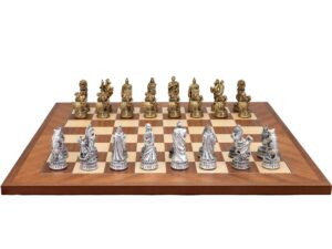 Dal Rossi Italy Roman Chessmen  on a Mahogany / Maple, 50cm Chess Board