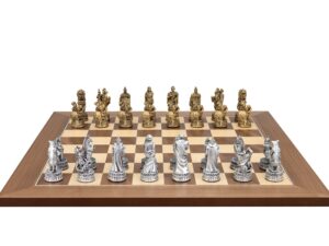 Dal Rossi Italy Roman Chessmen  on a Walnut Inlaid, 50cm Chess Board