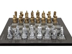 Dal Rossi Italy Roman Chessmen  on a Carbon Fbre Finish, 40cm Chess Board
