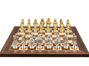Dal Rossi Italy, Medieval Warriors Metal Chessmen 85mm on a Walnut Inlaid, 40cm Chess Board