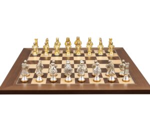 Dal Rossi Italy, Medieval Warriors Metal Chessmen 85mm on a Walnut Inlaid, 50cm Chess Board