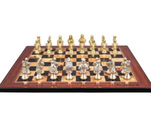 Dal Rossi Italy, Medieval Warriors Metal Chessmen 85mm on a Walnut Shinny Finish, 50cm Chess Board