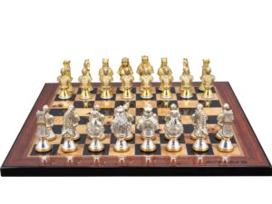 Dal Rossi Italy, Medieval Warriors Metal Chessmen 85mm on a Walnut Shinny Finish, 40cm Chess Board