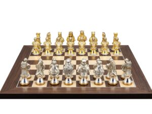 Dal Rossi Italy, Medieval Warriors Metal Chessmen 85mm on a Palisander / Maple, 40cm Chess Board