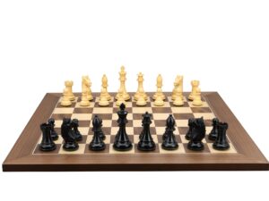 Dal Rossi Italy, Ebony Finish / Boxwood 95mm Wood Double Weighted on a Walnut Inlaid, 50cm Chess Board