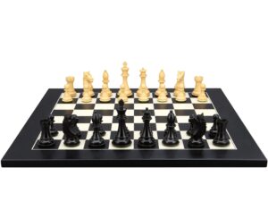 Dal Rossi Italy, Ebony Finish / Boxwood 95mm Wood Double Weighted on a Black / Erable, 50cm Chess Board
