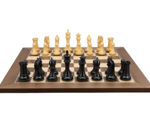 Dal Rossi Italy, Ebony Finish / Boxwood 105mm Wood Double Weighted on a Walnut Inlaid, 50cm Chess Board