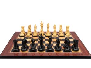 Dal Rossi Italy, Ebony Finish / Boxwood 105mm Wood Double Weighted on a Walnut Shinny Finish, 50cm Chess Board