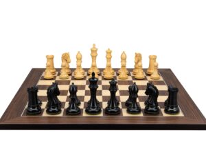 Dal Rossi Italy, Ebony Finish / Boxwood 105mm Wood Double Weighted on a Palisander / Maple, 50cm Chess Board