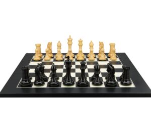 Dal Rossi Italy, Ebony Finish / Boxwood 105mm Wood Double Weighted on a Black / Erable, 50cm Chess Board