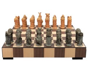 Dal Rossi Hand Paint - Australiana Chessmen on a Chess Set with Drawer 14"