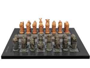 Dal Rossi Hand Paint - Australiana Chessmen on a Carbon Fibre Finish, 40cm Chess Board