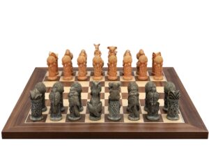 Dal Rossi Hand Paint - Australiana Chessmen on a Walnut Inlaid, 40cm Chess Board