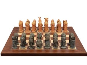 Dal Rossi Hand Paint - Australiana Chessmen on a Mahogany / Maple, 40cm Chess Board