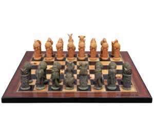 Dal Rossi Hand Paint - Australiana Chessmen on a Walnut Shinny Finish, 40cm Chess Board