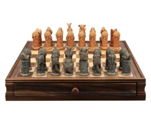 Dal Rossi Hand Paint - Australiana Chessmen on a Chess Set with Drawer 15"