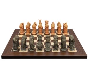 Dal Rossi Hand Paint - Australiana Chessmen on a Palisander / Maple, 40cm Chess Board