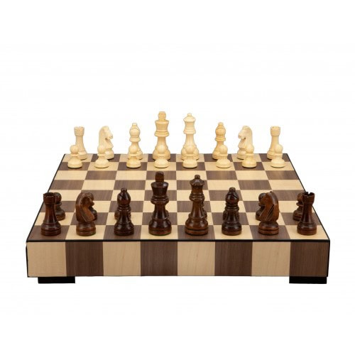 Dal Rossi Chess, Wooden Inlaid box, with drawer and chess pieces, 14" - Image 2
