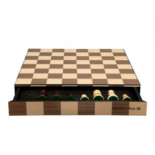Dal Rossi Chess, Wooden Inlaid box, with drawer and chess pieces, 14" - Image 3
