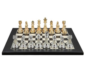 Dal Rossi Italy Modern Staunton Style Gold and Silver Chess Pieces on Black / Erable 40cm Chess Board