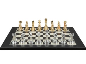 Dal Rossi Italy Modern Staunton Style Gold and Silver Chess Pieces on Black / Erable 50cm Chess Board