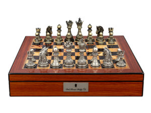 Dal Rossi Italy Chess Set with Shiny Walnut Finish Chess Box 16” with compartments and Regal Copper and Silver 90mm Chess Pieces