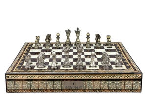 Dal Rossi Italy Chess Set with Mosaic Finish Chess Box 20” with compartments and Regal Copper and Silver 90mm Chess Pieces