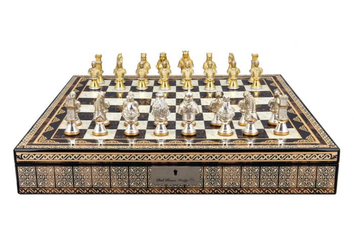 Dal Rossi Medieval Warriors Chessmen on Mosaic Board