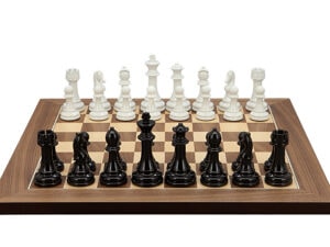 Dal Rossi Italy Modern Staunton Style Black and White Chess Pieces on Walnut Inlaid Chess Board 40cm