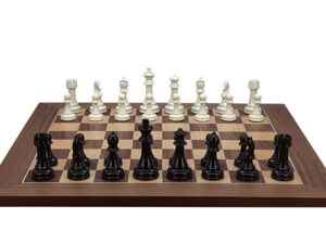 Dal Rossi Italy Modern Staunton Style Black and White Chess Pieces on Walnut Inlaid Chess Board 50cm