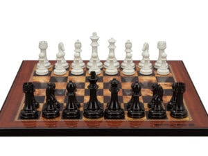 Dal Rossi Italy Modern Staunton Style Black and White Chess Pieces on Shiny Walnut Finish Chess Board 40cm