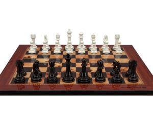 Dal Rossi Italy Modern Staunton Style Black and White Chess Pieces on Shiny Walnut Finish Chess Board 50cm