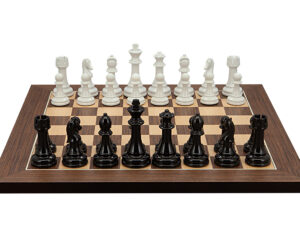 Dal Rossi Italy Modern Staunton Style Black and White Chess Pieces on Mahogany/Maple, 40cm Chess Board