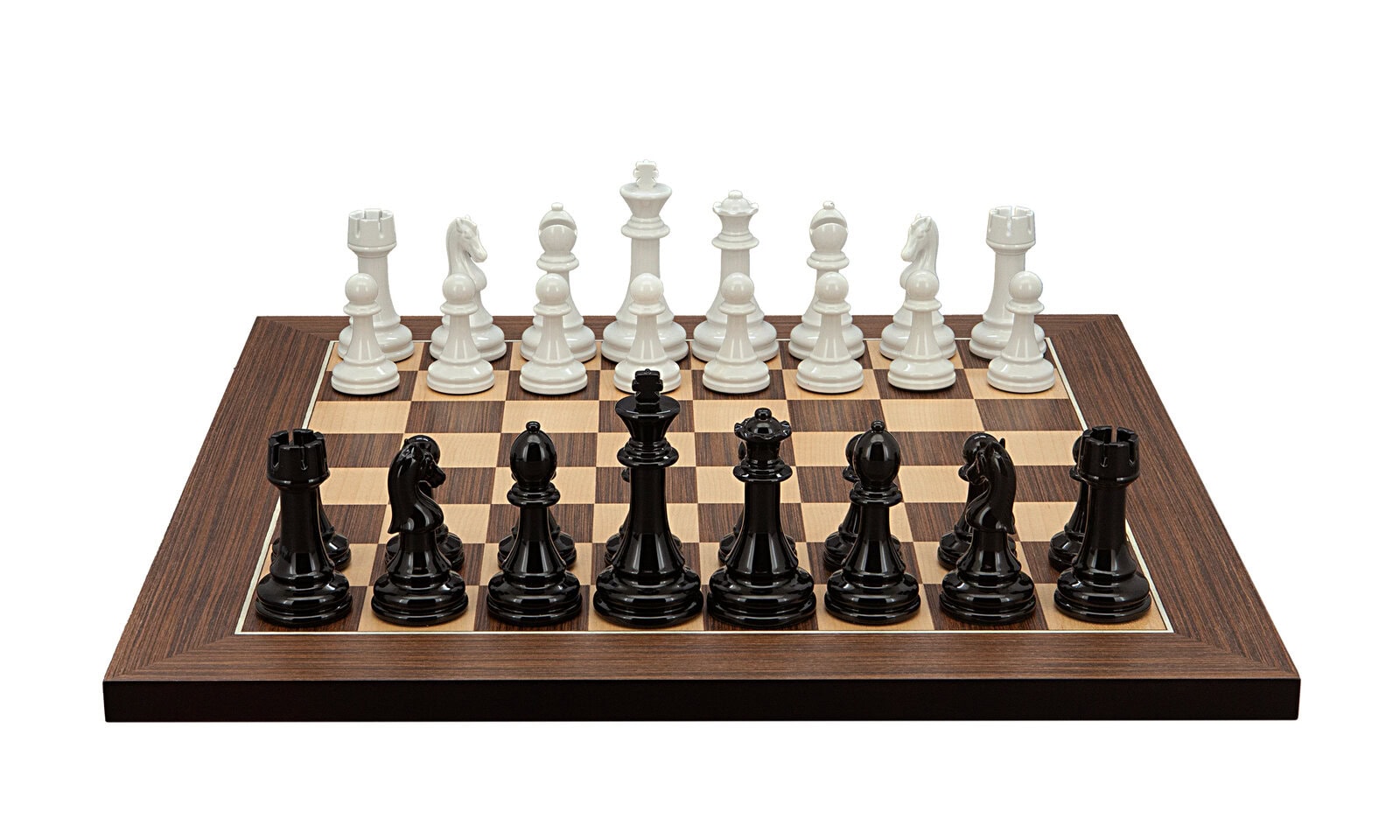 Dal Rossi Italy Modern Staunton Style Black and White Chess Pieces on Mahogany/Maple, 40cm Chess Board
