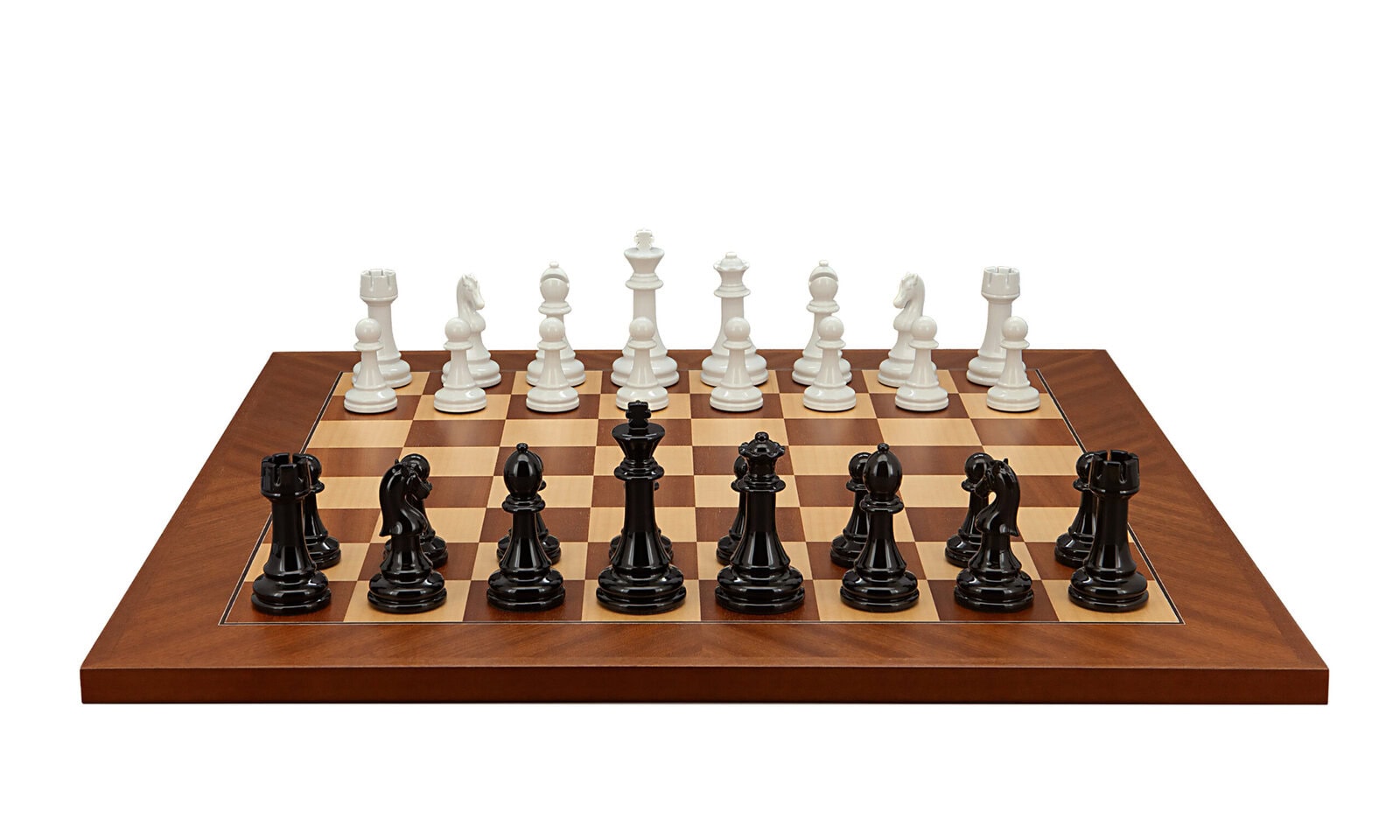 Dal Rossi Italy Modern Staunton Style Black and White Chess Pieces on Mahogany/Maple, 50cm Chess Board