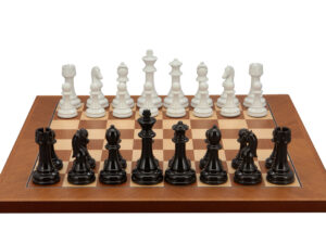 Dal Rossi Italy Modern Staunton Style Black and White Chess Pieces on Palisander/Maple, 40cm Chess Board